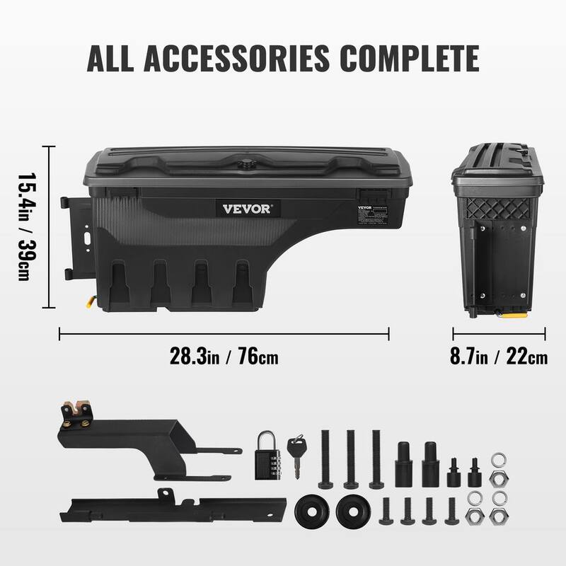 VEVOR 6.6 Gal. Truck Bed Storage Box 28 in. ABS Driver Side Truck Tool Box with Password Padlock for Ford F150 2015-2021,Black - KCLJGFORDF150N5OTV0