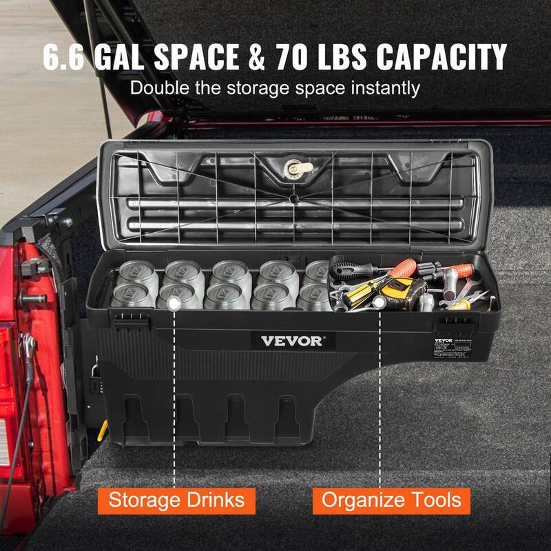 VEVOR 6.6 Gal. Truck Bed Storage Box 28 in. ABS Driver Side Truck Tool Box with Password Padlock for Ford F150 2015-2021,Black - KCLJGFORDF150N5OTV0