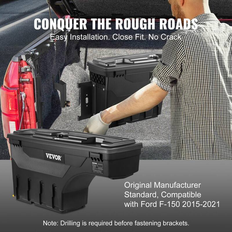VEVOR 6.6 Gal. Truck Bed Storage Box 28 in. ABS Driver Side Truck Tool Box with Password Padlock for Ford F150 2015-2021,Black - KCLJGFORDF150N5OTV0