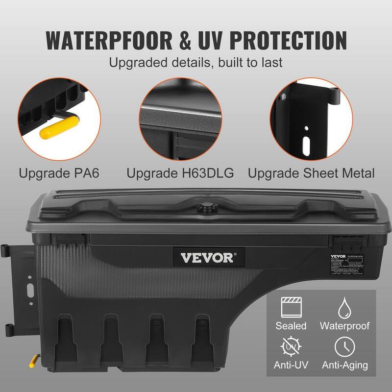 VEVOR 6.6 Gal. Truck Bed Storage Box 28 in. ABS Driver Side Truck Tool Box with Password Padlock for Ford F150 2015-2021,Black - KCLJGFORDF150N5OTV0