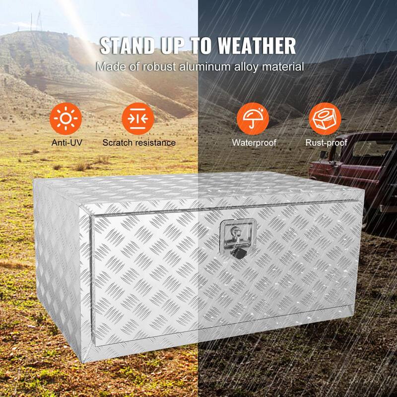 VEVOR 36 in. x 24 in. x 24 in. Underbody Truck Tool Box Aluminum Pickup Storage Box with Keys T-Handle Latch for Truck Trailer - CDK362424INCHHXLFV0