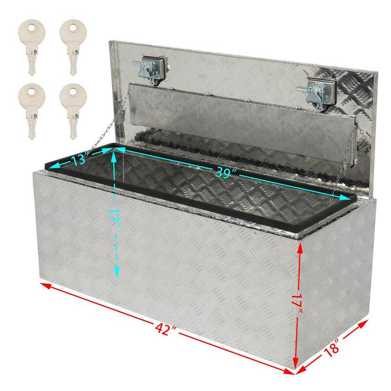 Karl home 42 in. Silver Diamond Plate Aluminum Underbody Truck Tool Box Double Lock with Key - 655159938119