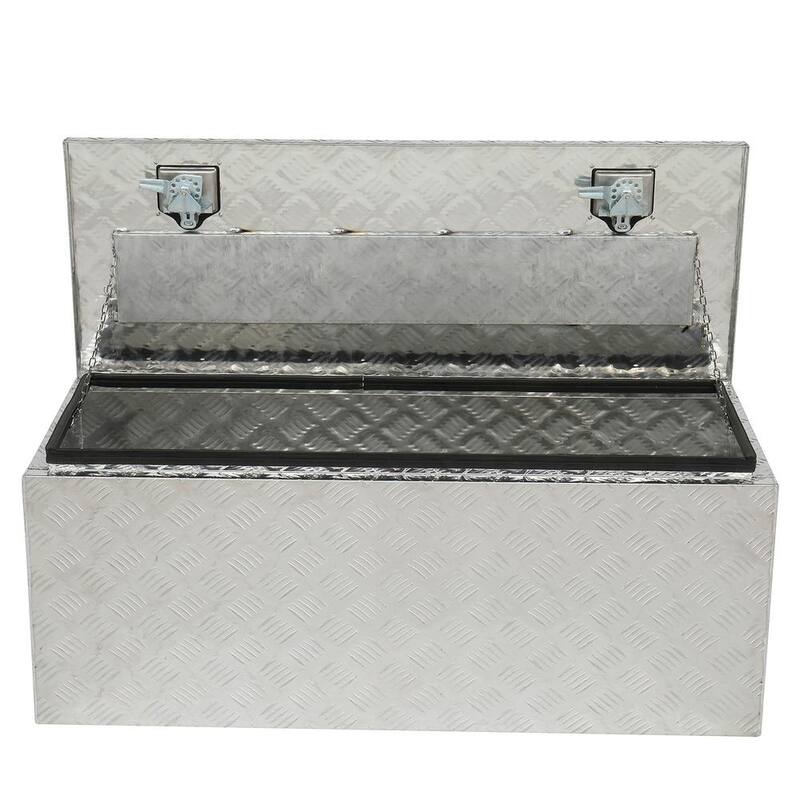Karl home 42 in. Silver Diamond Plate Aluminum Underbody Truck Tool Box Double Lock with Key - 655159938119