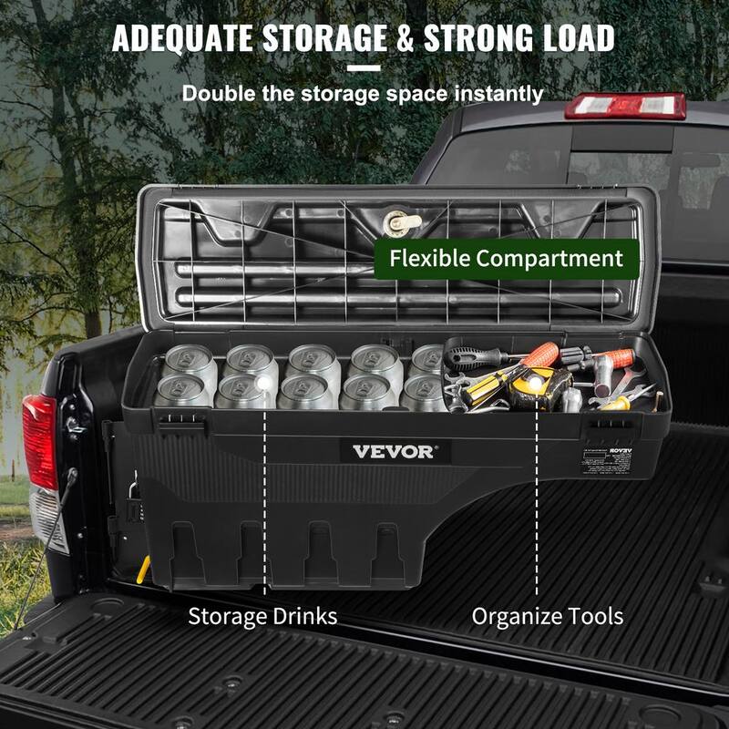 VEVOR 28 in. ABS Truck Bed Storage Box 6.6 Gal. Driver Side Truck Tool Box with Password Padlock for Tundra 2007-2021, Black - KTOYOTATUNDRAVZRWV0