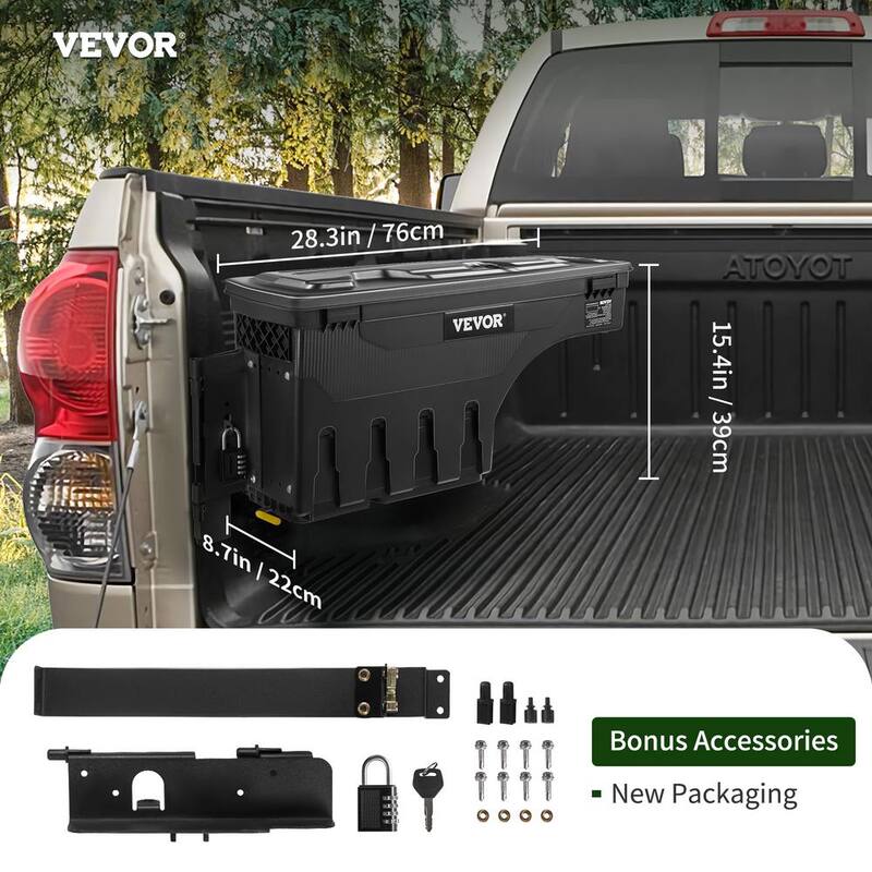VEVOR 28 in. ABS Truck Bed Storage Box 6.6 Gal. Driver Side Truck Tool Box with Password Padlock for Tundra 2007-2021, Black - KTOYOTATUNDRAVZRWV0