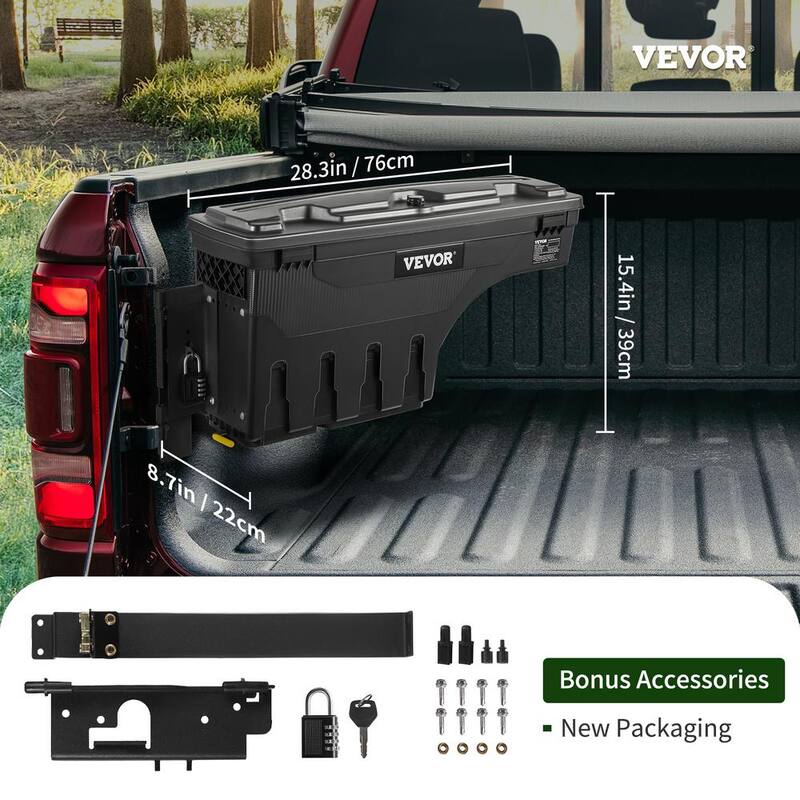 VEVOR 28 in. ABS Truck Bed Storage Box 6.6 Gal. Driver Side Truck Tool Box with Password Padlock for Dodge Ram 1500 2019-2023 - KCLJGDODGERAMACUNV0