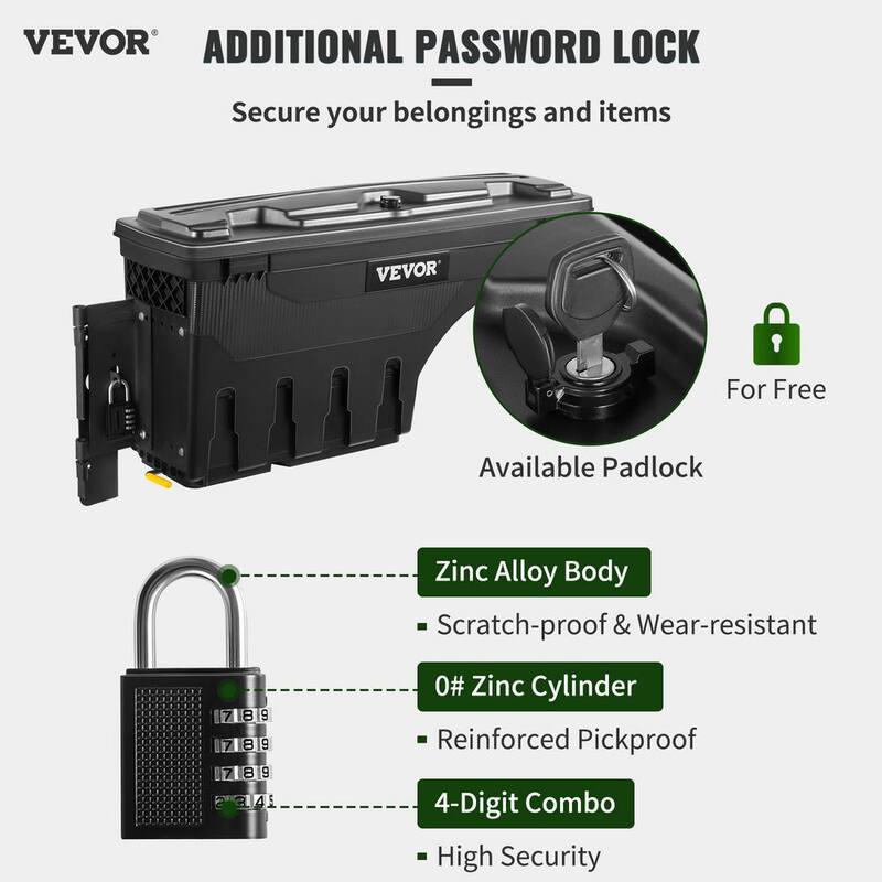VEVOR 28 in. ABS Truck Bed Storage Box 6.6 Gal. Driver Side Truck Tool Box with Password Padlock for Dodge Ram 1500 2019-2023 - KCLJGDODGERAMACUNV0