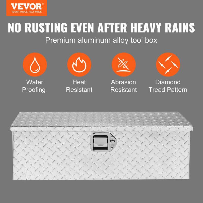 VEVOR 30 in. L x 13 in. W x 9.6 in. H Crossover Truck Tool Box Aluminum Bar Tread Tool Box with 2 Keys for Pick Up Truck Bed - LCZXG30X13X96TPEUV0