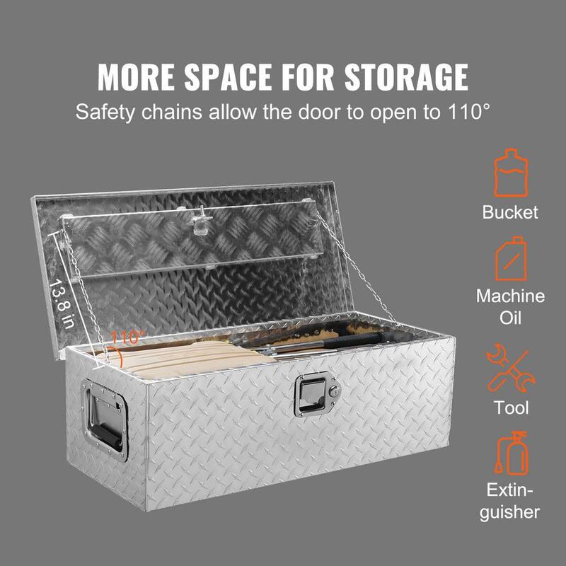 VEVOR 30 in. L x 13 in. W x 9.6 in. H Crossover Truck Tool Box Aluminum Bar Tread Tool Box with 2 Keys for Pick Up Truck Bed - LCZXG30X13X96TPEUV0