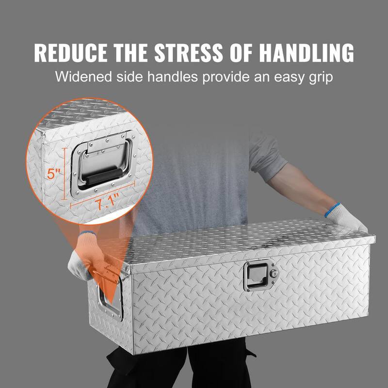 VEVOR 30 in. L x 13 in. W x 9.6 in. H Crossover Truck Tool Box Aluminum Bar Tread Tool Box with 2 Keys for Pick Up Truck Bed - LCZXG30X13X96TPEUV0