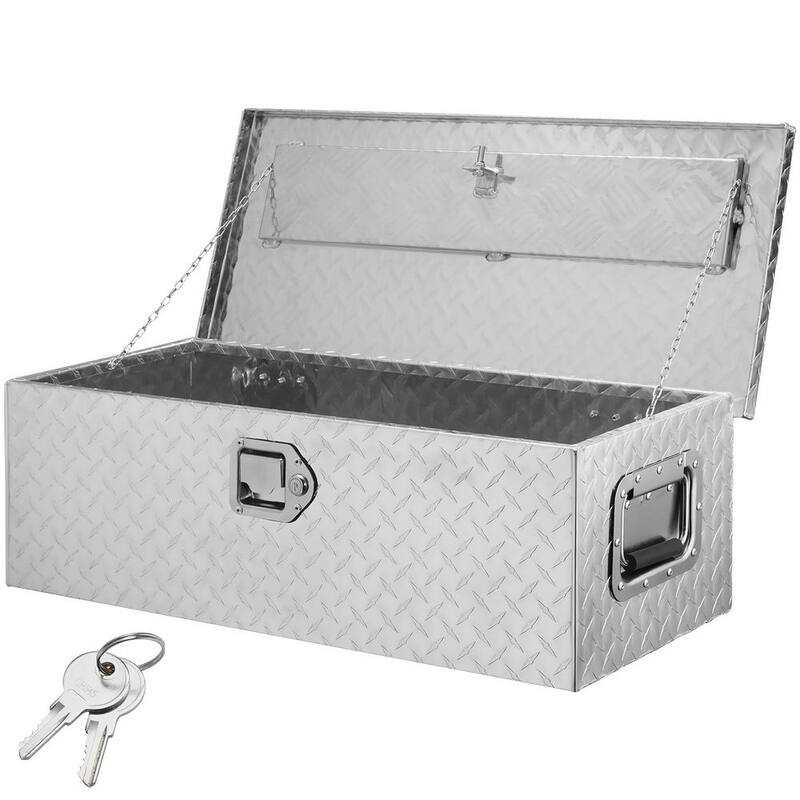 VEVOR 30 in. L x 13 in. W x 9.6 in. H Crossover Truck Tool Box Aluminum Bar Tread Tool Box with 2 Keys for Pick Up Truck Bed - LCZXG30X13X96TPEUV0