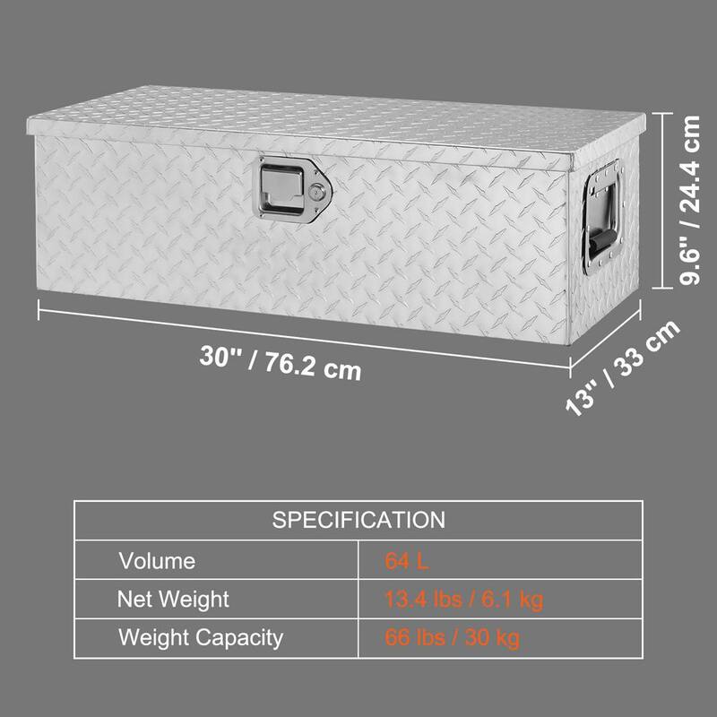 VEVOR 30 in. L x 13 in. W x 9.6 in. H Crossover Truck Tool Box Aluminum Bar Tread Tool Box with 2 Keys for Pick Up Truck Bed - LCZXG30X13X96TPEUV0