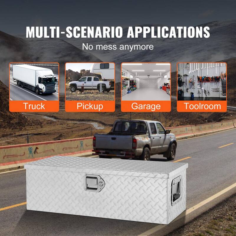 VEVOR 30 in. L x 13 in. W x 9.6 in. H Crossover Truck Tool Box Aluminum Bar Tread Tool Box with 2 Keys for Pick Up Truck Bed - LCZXG30X13X96TPEUV0