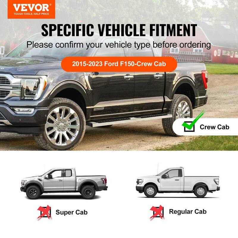 VEVOR Running Boards, 6 in. Step Bars Compatible with Ford Crew Cab Super Duty Crew Cab, Stainless Steel Side Steps Nerf Bars - KCTJBZDS2015LCNPKV0-0813