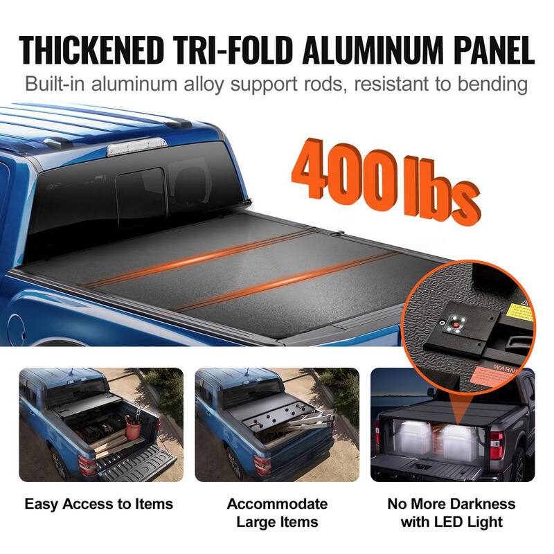 VEVOR Tri-Fold Truck Bed Tonneau Cover Compatible with 1999-2024 Ford F-250 F-350 Super Duty Styleside 6.75 ft. Bed, Black - ZDSKCHBXGZDSL0XPSV9