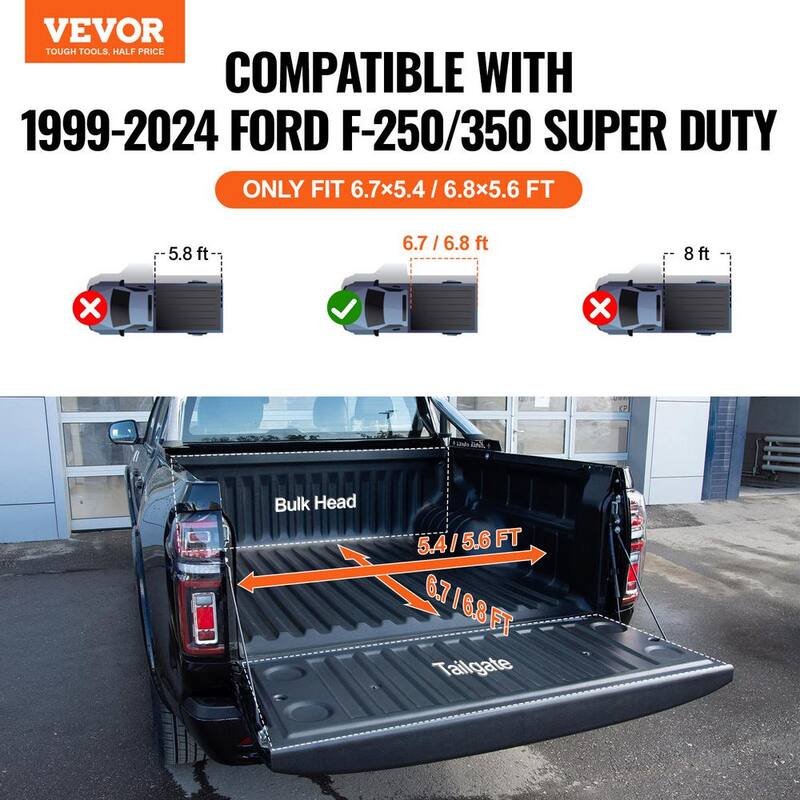 VEVOR Tri-Fold Truck Bed Tonneau Cover Compatible with 1999-2024 Ford F-250 F-350 Super Duty Styleside 6.75 ft. Bed, Black - ZDSKCHBXGZDSL0XPSV9
