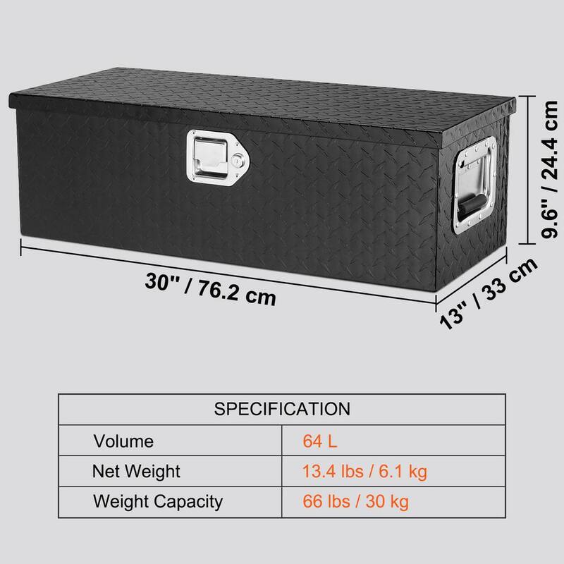 SKYSHALO Heavy Duty Aluminum Truck Bed Tool Box, Diamond Plate Tool Box with Side Handle and Lock Keys, Storage Truck Tool Box - LCZXG30X13X96UJDLV0-0711