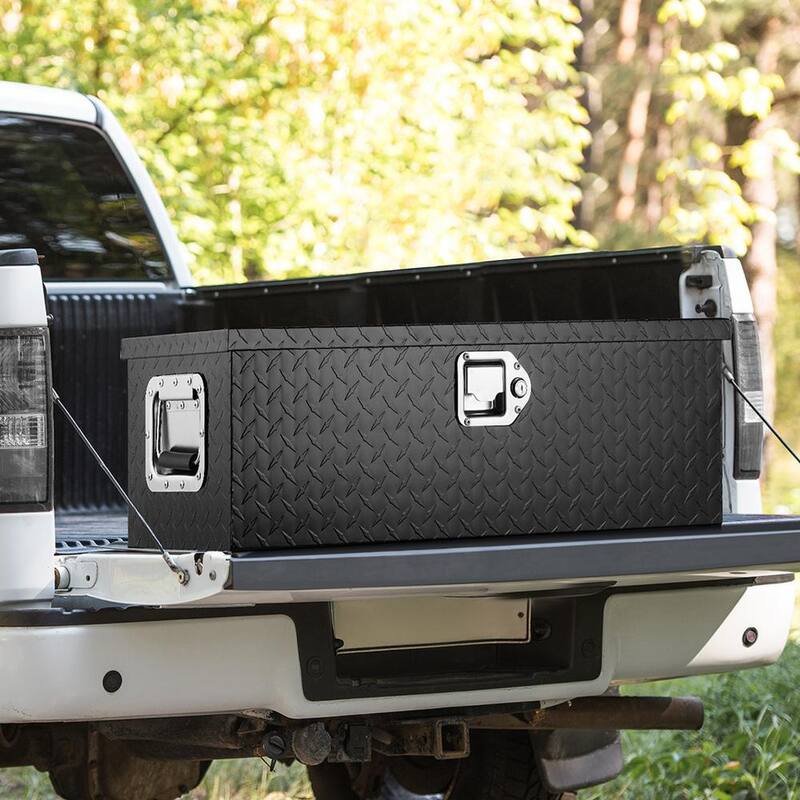 SKYSHALO Heavy Duty Aluminum Truck Bed Tool Box, Diamond Plate Tool Box with Side Handle and Lock Keys, Storage Truck Tool Box - LCZXG30X13X96UJDLV0-0711
