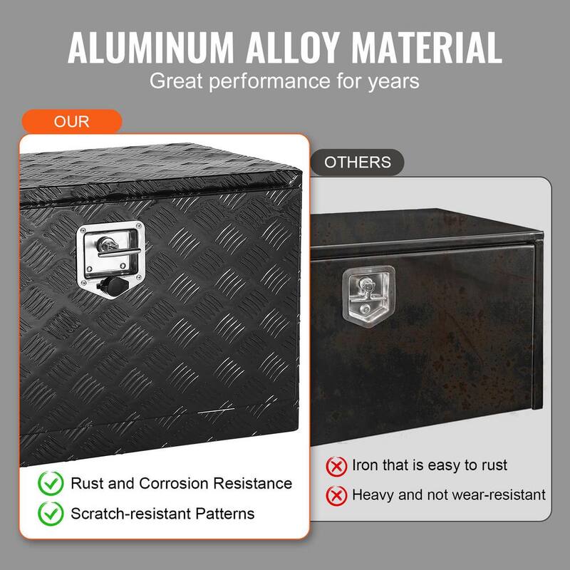 VEVOR Underbody Truck Box, 36 x 17 x 18 in. Pickup Storage Box, Heavy Duty Aluminum Diamond Plate Tool Box with Lock and Keys - CDKCGJX23617M29BSV0