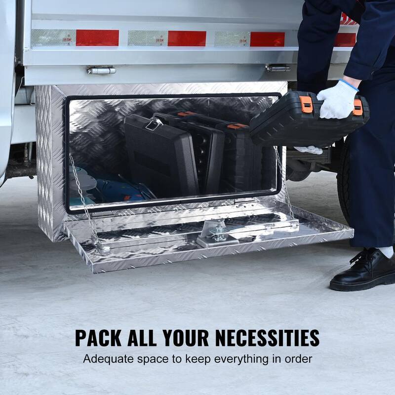 VEVOR 30 in. x 17 in. x 18 in. Underbody Truck Tool Box Aluminum Pickup Storage Box with Lock Keys Latch for Truck Van Trailer - CDK301718INCHDKRDV0