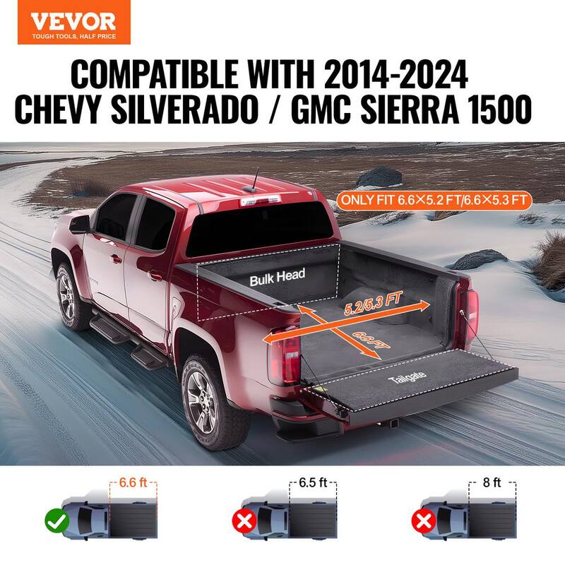 VEVOR Truck Bed Cover Roll Up Truck Bed Tonneau Cover Compatible with 2014-2024 Chevy Silverado/GMC Sierra 1500 - JQSKCHBXGJQSXY6WBV0