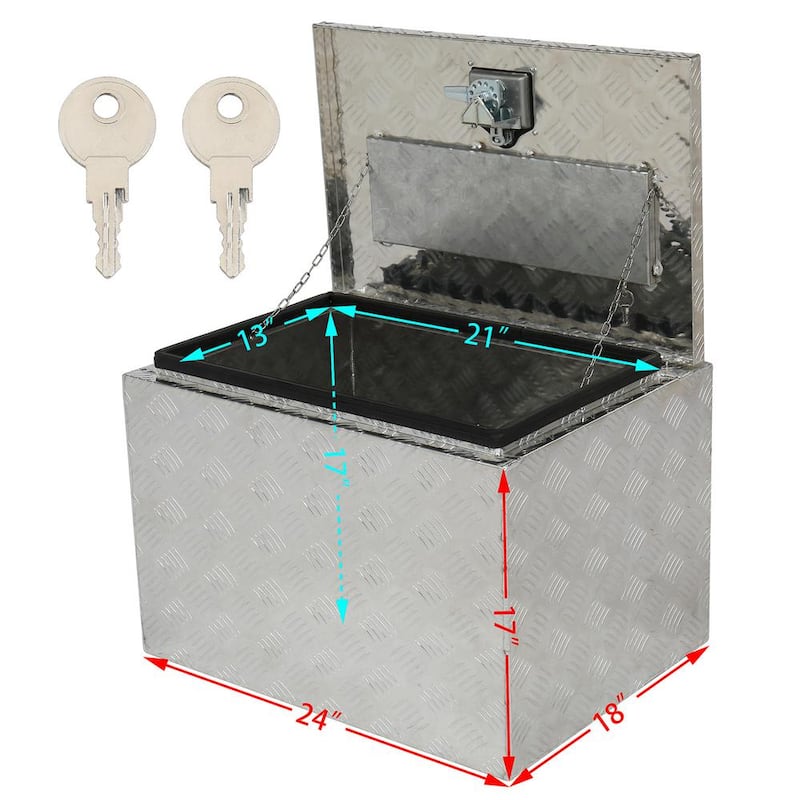Karl home 24 in. Silver Aluminum Underbody Truck Tool Box Double RV ATV Trailer Storage Boxes with Locks Keys - 686192981053