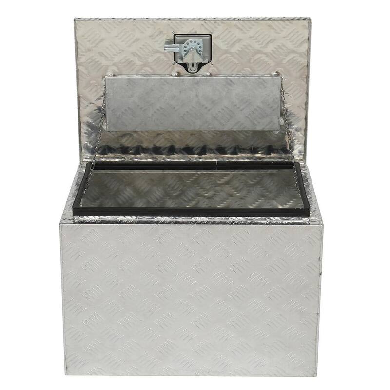 Karl home 24 in. Silver Aluminum Underbody Truck Tool Box Double RV ATV Trailer Storage Boxes with Locks Keys - 686192981053