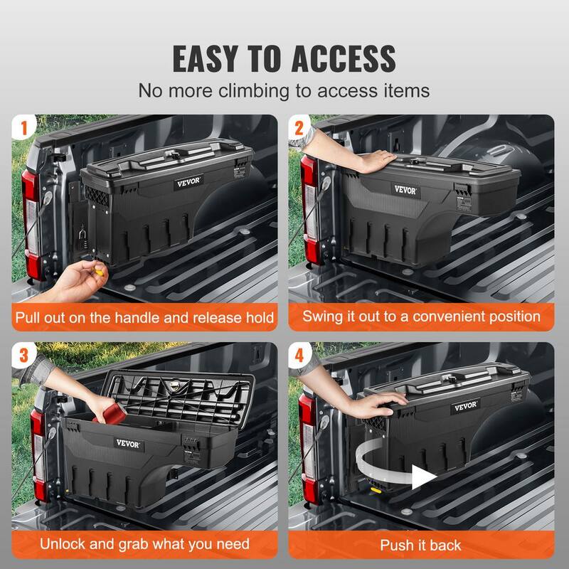 VEVOR 6.6 Gal. Truck Bed Storage Box 28 in. ABS Driver Side Truck Tool Box with Password Padlock for Super Duty 2017-21, Black - KCLJGJXJSYCXL2YXWV0