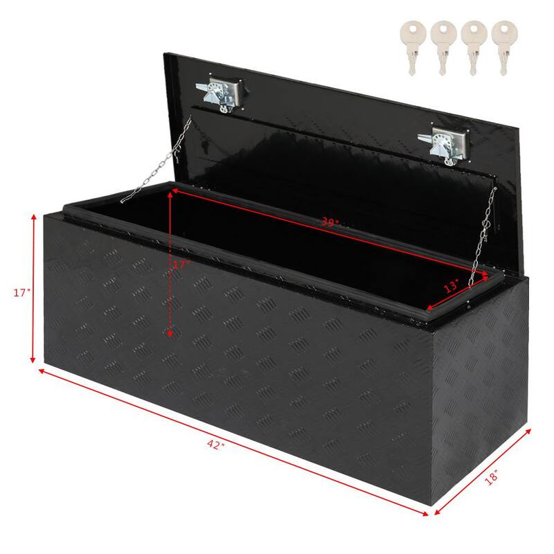 Karl home 42 in. Black Diamond Plate Aluminum Underbody Truck Tool Box Double Lock with Key - 655210731604