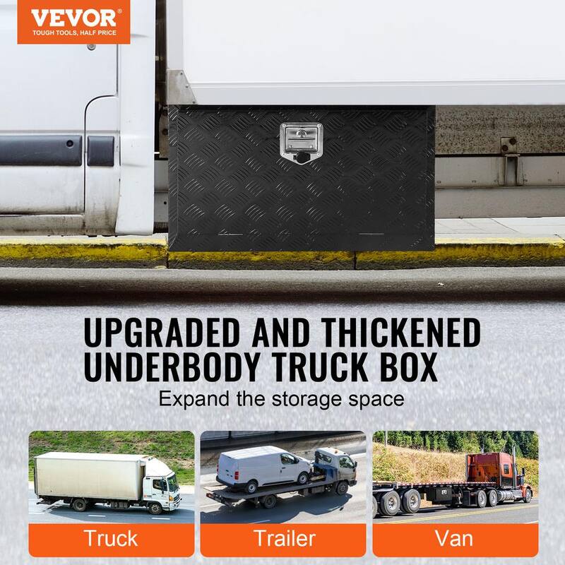 VEVOR Underbody Truck Box, 30 x 14 x 16 in. Pickup Storage Box, Heavy Duty Aluminum Diamond Plate Tool Box with Lock and Keys - CDKCGJX23014H8XL3V0