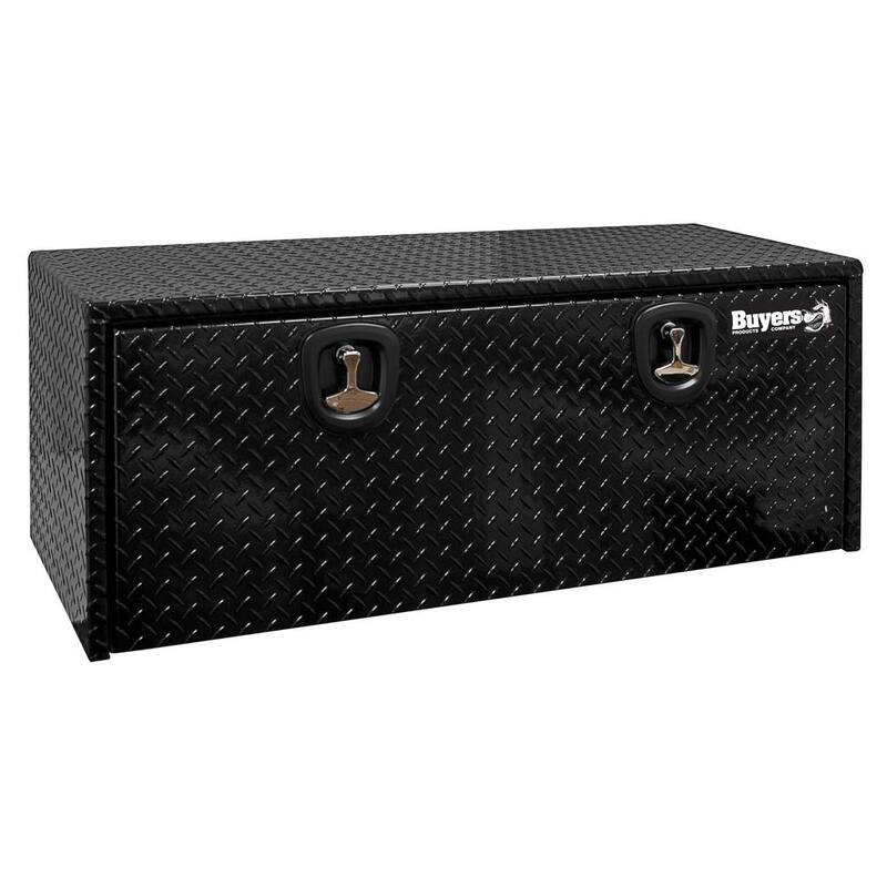 Buyers Products Company 18 in. x 18 in. x 48 in. Gloss Black Diamond Tread Aluminum Underbody Truck Tool Box - 1725110