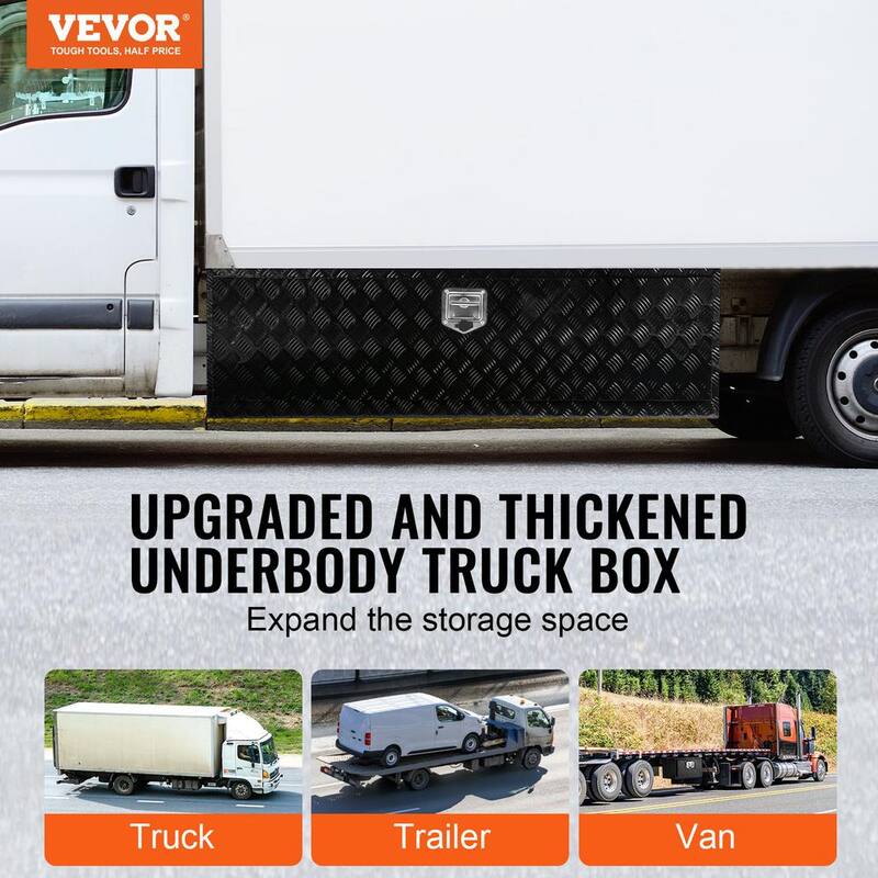VEVOR Underbody Truck Box, 60 x 17 x 18 in. Pickup Storage Box, Heavy Duty Aluminum Diamond Plate Tool Box with Lock and Keys - CDKCGJX26017EYJ1NV0
