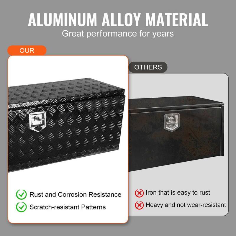 VEVOR Underbody Truck Box, 60 x 17 x 18 in. Pickup Storage Box, Heavy Duty Aluminum Diamond Plate Tool Box with Lock and Keys - CDKCGJX26017EYJ1NV0
