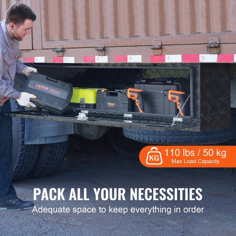 VEVOR Underbody Truck Box, 60 x 17 x 18 in. Pickup Storage Box, Heavy Duty Aluminum Diamond Plate Tool Box with Lock and Keys - CDKCGJX26017EYJ1NV0