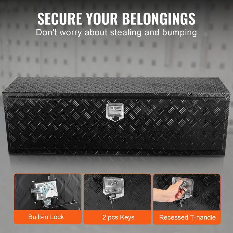 VEVOR Underbody Truck Box, 60 x 17 x 18 in. Pickup Storage Box, Heavy Duty Aluminum Diamond Plate Tool Box with Lock and Keys - CDKCGJX26017EYJ1NV0