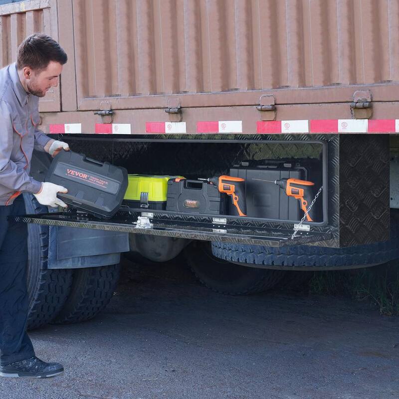 VEVOR Underbody Truck Box, 60 x 17 x 18 in. Pickup Storage Box, Heavy Duty Aluminum Diamond Plate Tool Box with Lock and Keys - CDKCGJX26017EYJ1NV0