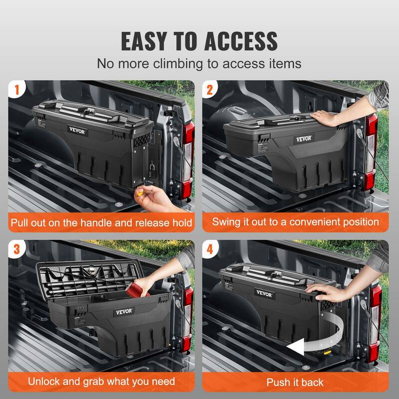 VEVOR 28 in. Truck Bed Storage Box 6.6 Gal. Passenger Side Truck Tool Box with Password Padlock for Super Duty 2017-21, Black - KCLJGJXCKCXLSIPNOV0