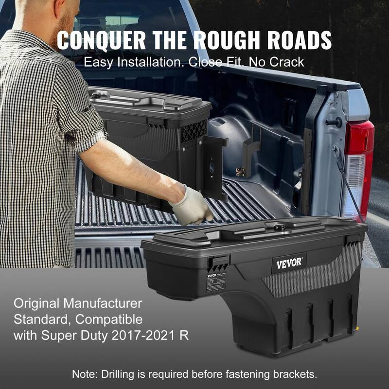 VEVOR 28 in. Truck Bed Storage Box 6.6 Gal. Passenger Side Truck Tool Box with Password Padlock for Super Duty 2017-21, Black - KCLJGJXCKCXLSIPNOV0