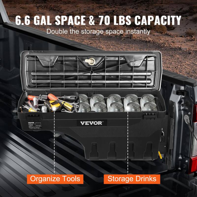 VEVOR 28 in. Truck Bed Storage Box 6.6 Gal. Passenger Side Truck Tool Box with Password Padlock for Super Duty 2017-21, Black - KCLJGJXCKCXLSIPNOV0
