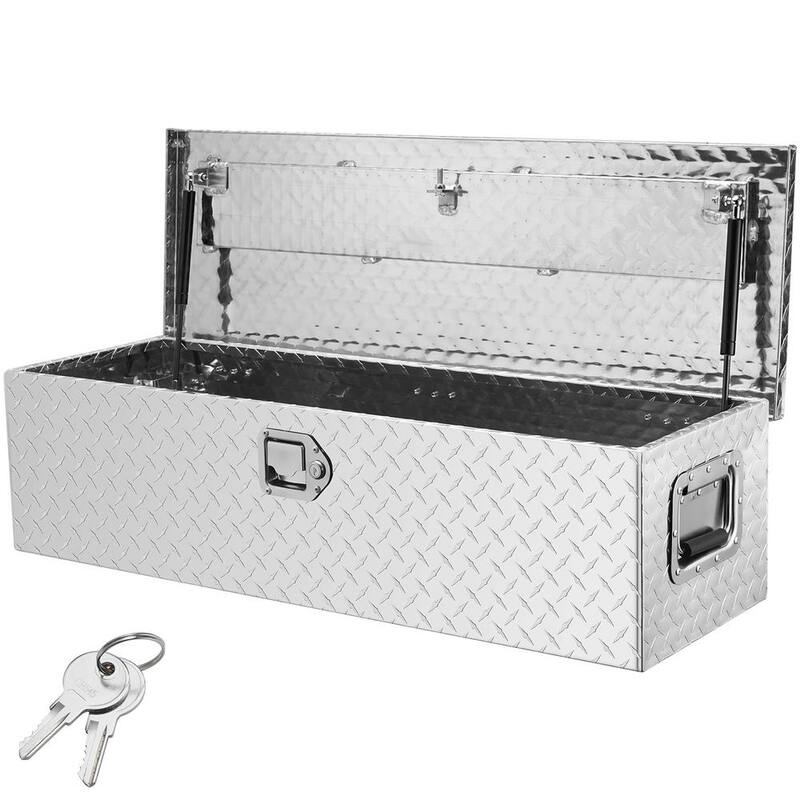 VEVOR 30 in. L x 13 in. W x 90 in. H Top Mount Truck Tool Box Aluminum Bar Tread Tool Box with 2 Key for Pick Up Truck, Silver - LCZXG39X13X10DNBAV0