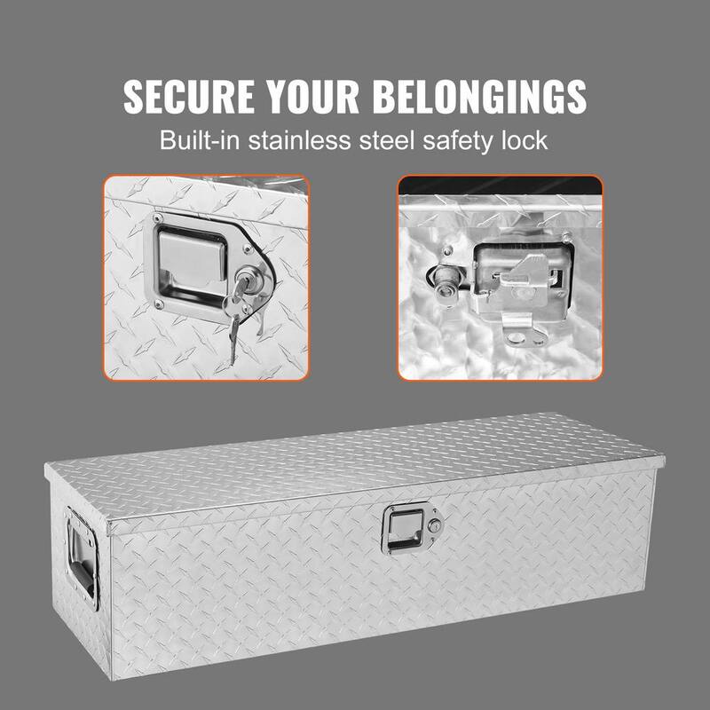 VEVOR 30 in. L x 13 in. W x 90 in. H Top Mount Truck Tool Box Aluminum Bar Tread Tool Box with 2 Key for Pick Up Truck, Silver - LCZXG39X13X10DNBAV0