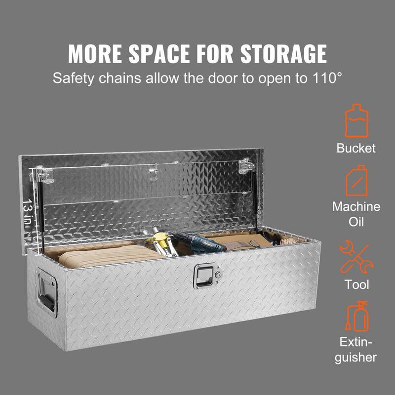 VEVOR 30 in. L x 13 in. W x 90 in. H Top Mount Truck Tool Box Aluminum Bar Tread Tool Box with 2 Key for Pick Up Truck, Silver - LCZXG39X13X10DNBAV0