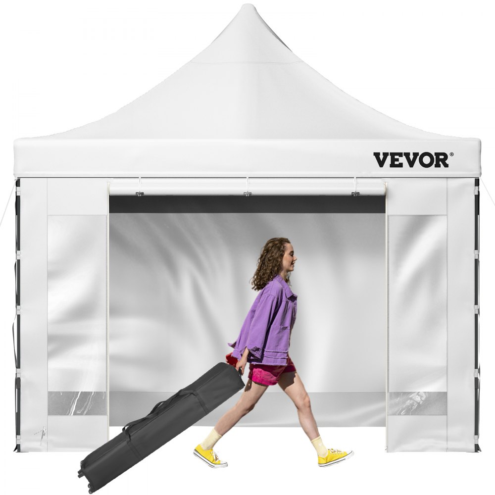 VEVOR Pop Up Canopy Tent, 10 x 10 FT, Outdoor Patio Gazebo Tent with Removable Sidewalls and Wheeled Bag, UV Resistant Waterproof Instant Gazebo Shelter for Party, Garden, Backyard, White - DCSLTZP1010FTX08HV0