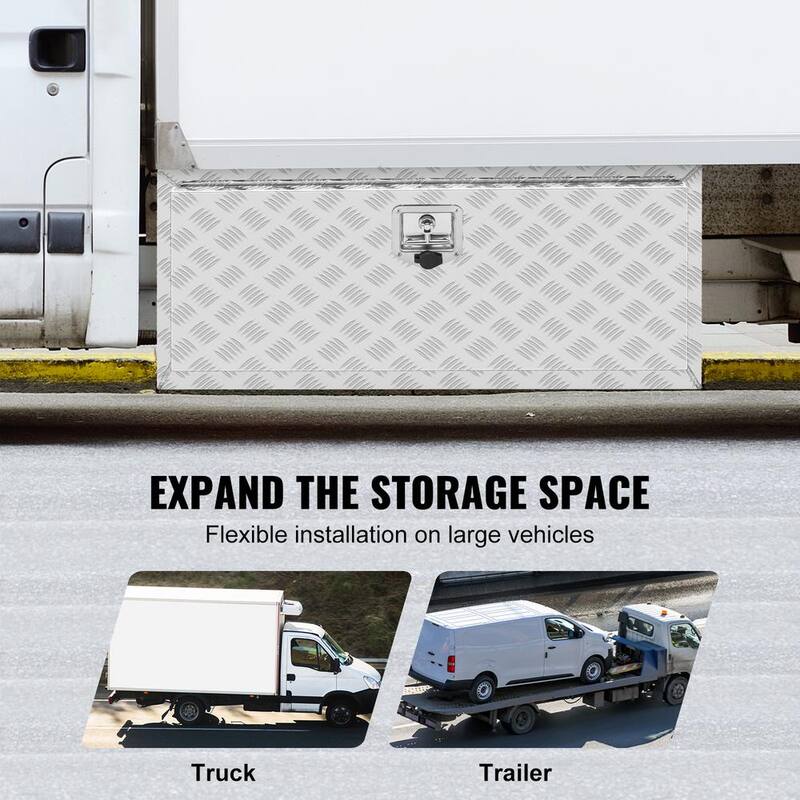 SKYSHALO Underbody Truck Box, 36 x 24 x 24 in. Pickup Storage Box, Heavy Duty Aluminum Diamond Plate Tool Box with Lock - CDK362424INCHHXLFV0-0711