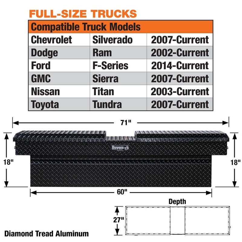 Buyers Products Company 18 in. x 27 in. x 71 in. Black Diamond Tread Aluminum Crossover Gull Wing Truck Tool Box - 1720420