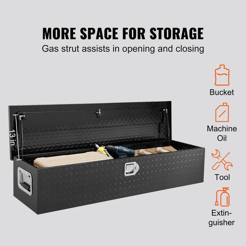 VEVOR Heavy Duty Aluminum Truck Bed Tool Box, Diamond Plate Tool Box with Side Handle and Lock Keys, Storage Tool Box Chest - LCZXG48X15X155SH1V0-0920