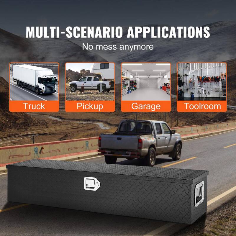 VEVOR Heavy Duty Aluminum Truck Bed Tool Box, Diamond Plate Tool Box with Side Handle and Lock Keys, Storage Tool Box Chest - LCZXG48X15X155SH1V0-0920