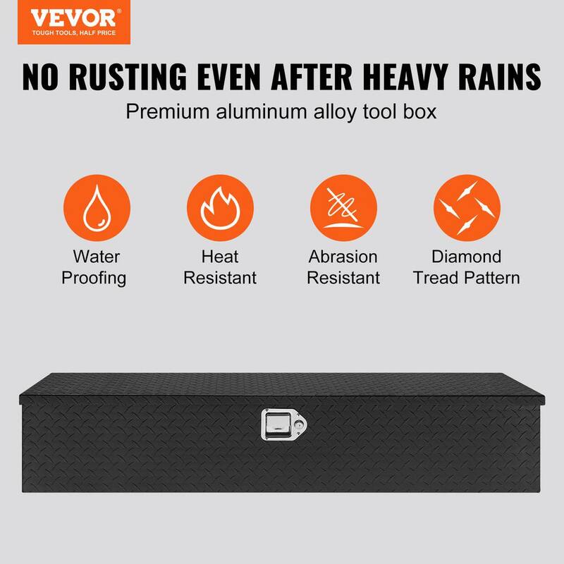 VEVOR Heavy Duty Aluminum Truck Bed Tool Box, Diamond Plate Tool Box with Side Handle and Lock Keys, Storage Tool Box Chest - LCZXG48X15X155SH1V0-0920