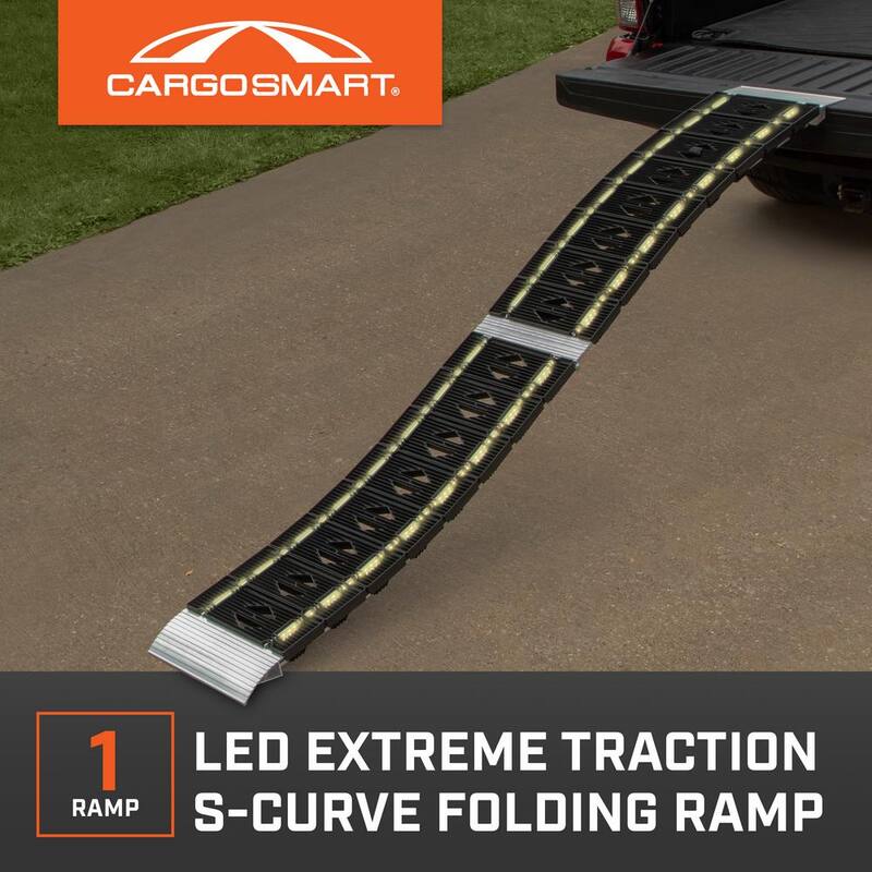 CargoSmart 12 in. W x 90 in. L 750 lb. Capacity LED Hybrid S-Curve Centerfold Truck Loading Ramp (Includes 1 Ramp) - 3059