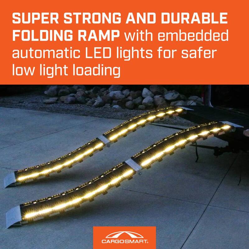CargoSmart 12 in. W x 90 in. L 750 lb. Capacity LED Hybrid S-Curve Centerfold Truck Loading Ramp (Includes 1 Ramp) - 3059